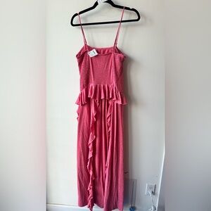 Free People, Pink Ruffle Smocked Spaghetti Strap Maxi Dress, Size M